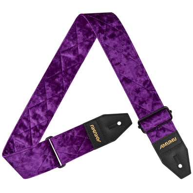 AMUMU Velvet Deluxe Guitar Strap β Royal Purple Crystal Velvet with Top Grain Leather Ends, 2" Wide, Adjustable for Acoustic, Electric & Bass Guitars VL-LUX-RPU-R